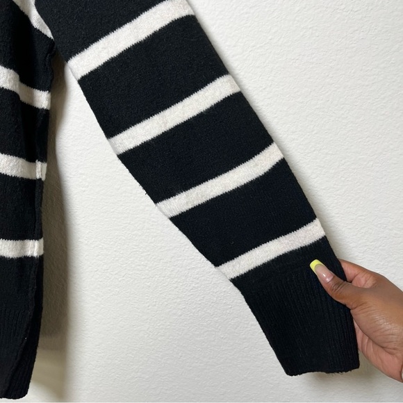 Aerie Women Sweater Small Black Whit Stripe Oversized Slouchy Polo Nautical - Picture 5 of 8